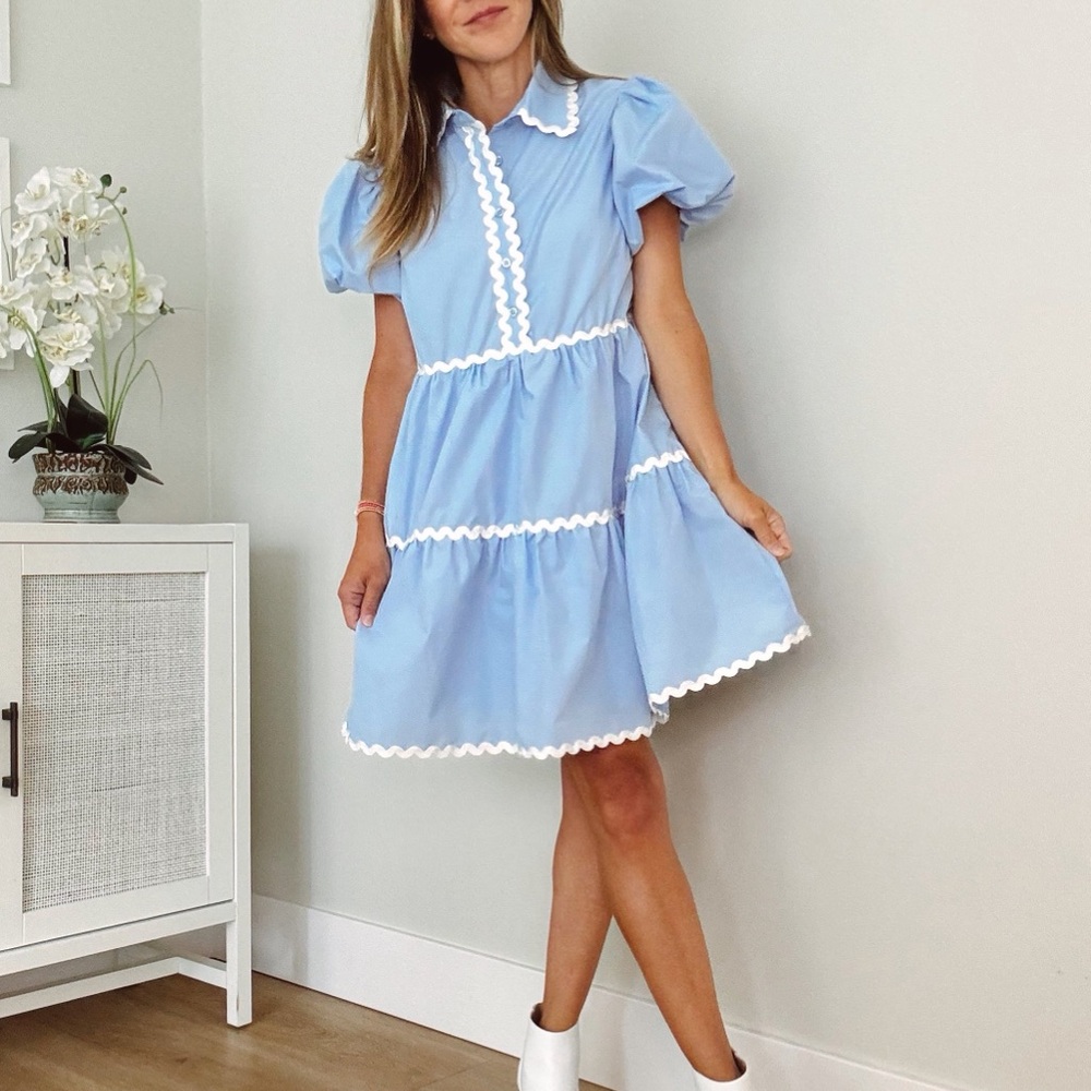 Blue Dress with White Trim